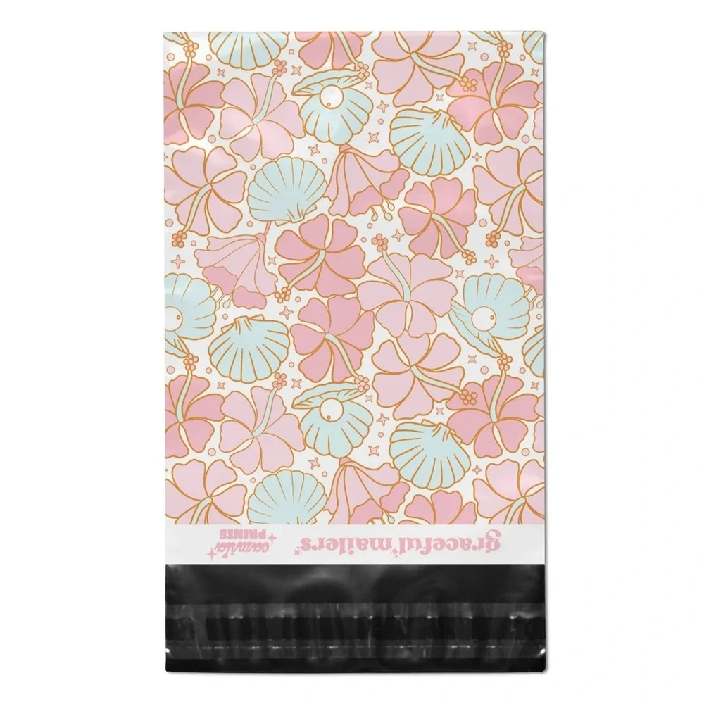 Beachy Sea Shells Poly Mailers 10x13 Inch 100 Pack Shipping Supplies Spring